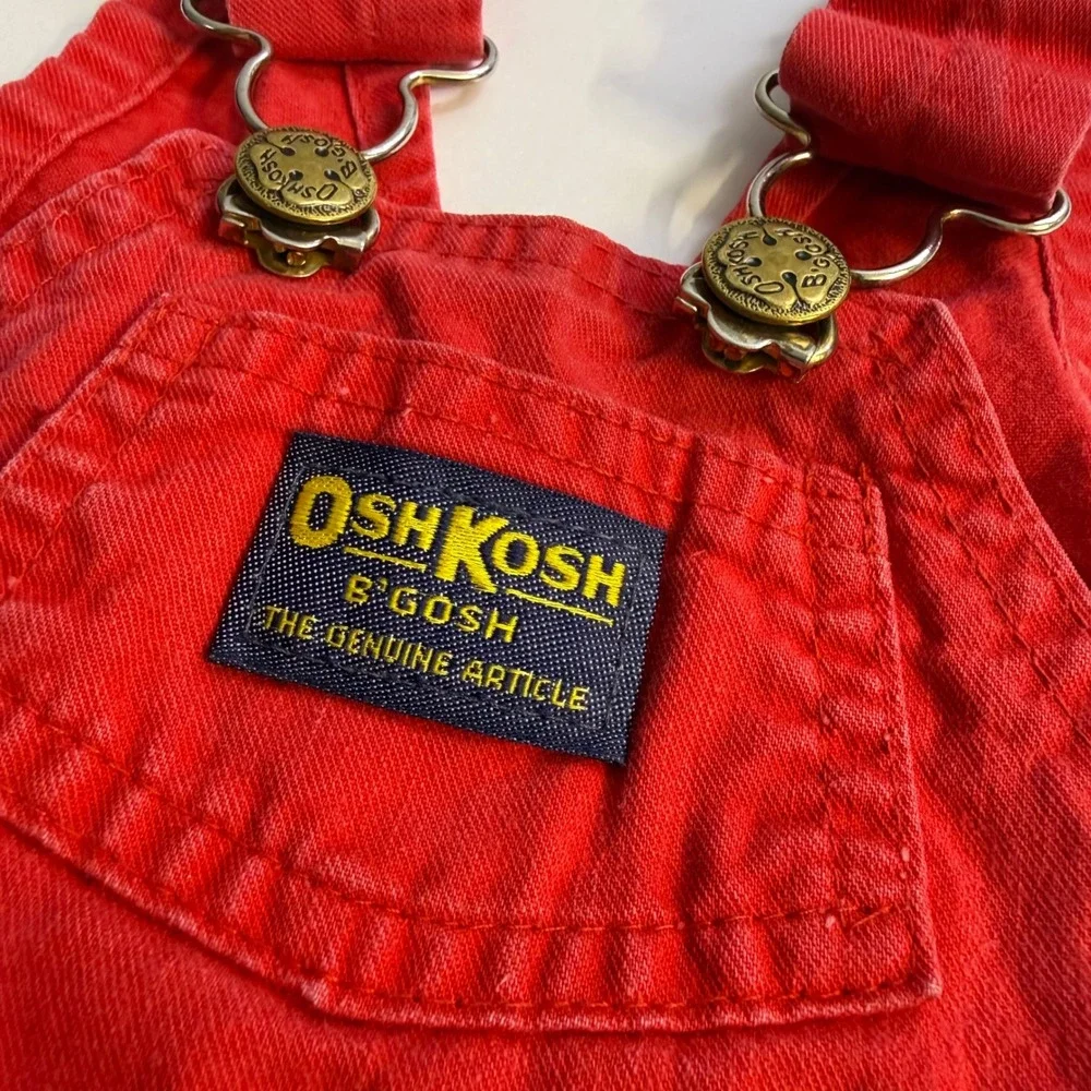 Vintage 90s Red Oshkosh B'gosh Overalls Brass Buckles 18 months Unisex